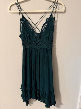 Free People Dark Teal Lace Bodice Strappy Mini Dress